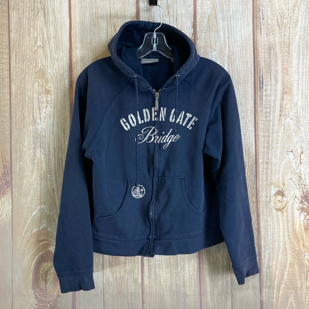 💵Jones & Mitchell San Francisco Golden Gate Blue Zippered Hoodie Size Large